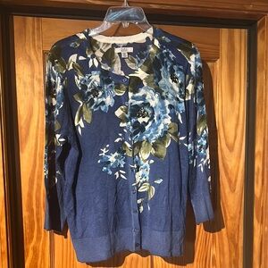 Croft & Barrow Blue and Green Floral Cardigan Sweater